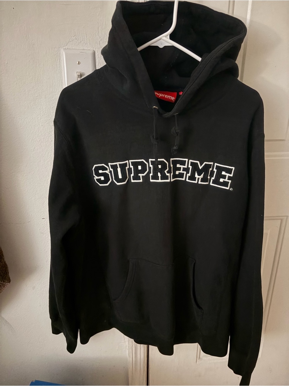 Supreme Black Hoodie with White Outline Logo